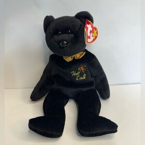 Rare TY 1999 Beanie Babies THE END Y2K Black Teddy Bear 9" Bean Bag Stuffed Toy